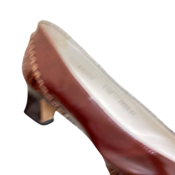 Vtg ‘90s Bally cognac Brown Leather & croc embossed slip on 2 in heel pumps 7.5 - Picture 8 of 11